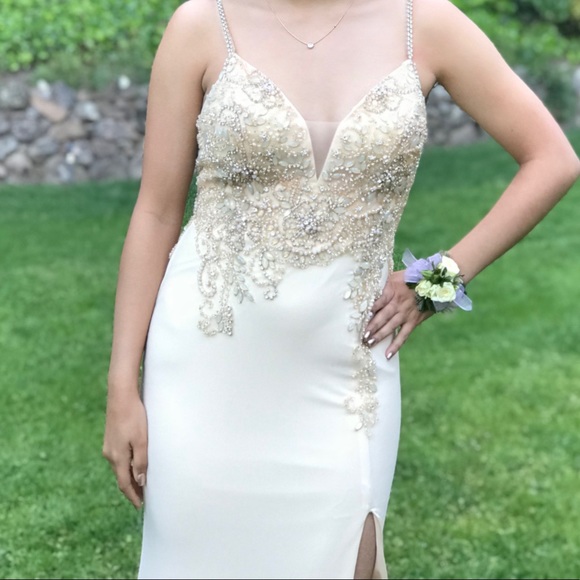 Lulus enchantment champagne beaded maxi dress - Picture 4 of 7